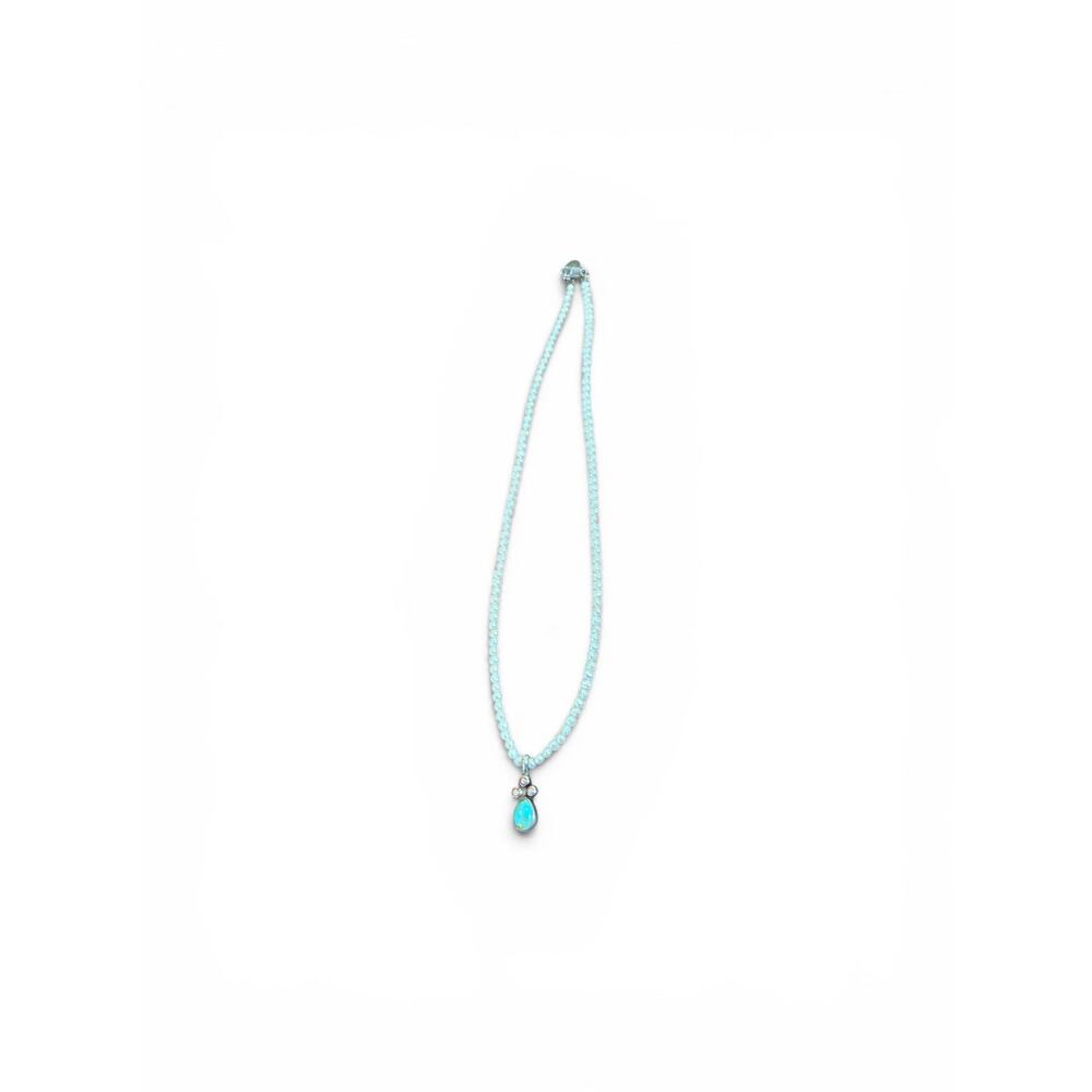 Tiny Pearl Turquoise Pendant Necklace Southwestern F.L.D. Signed 16” - Picture 5 of 6
